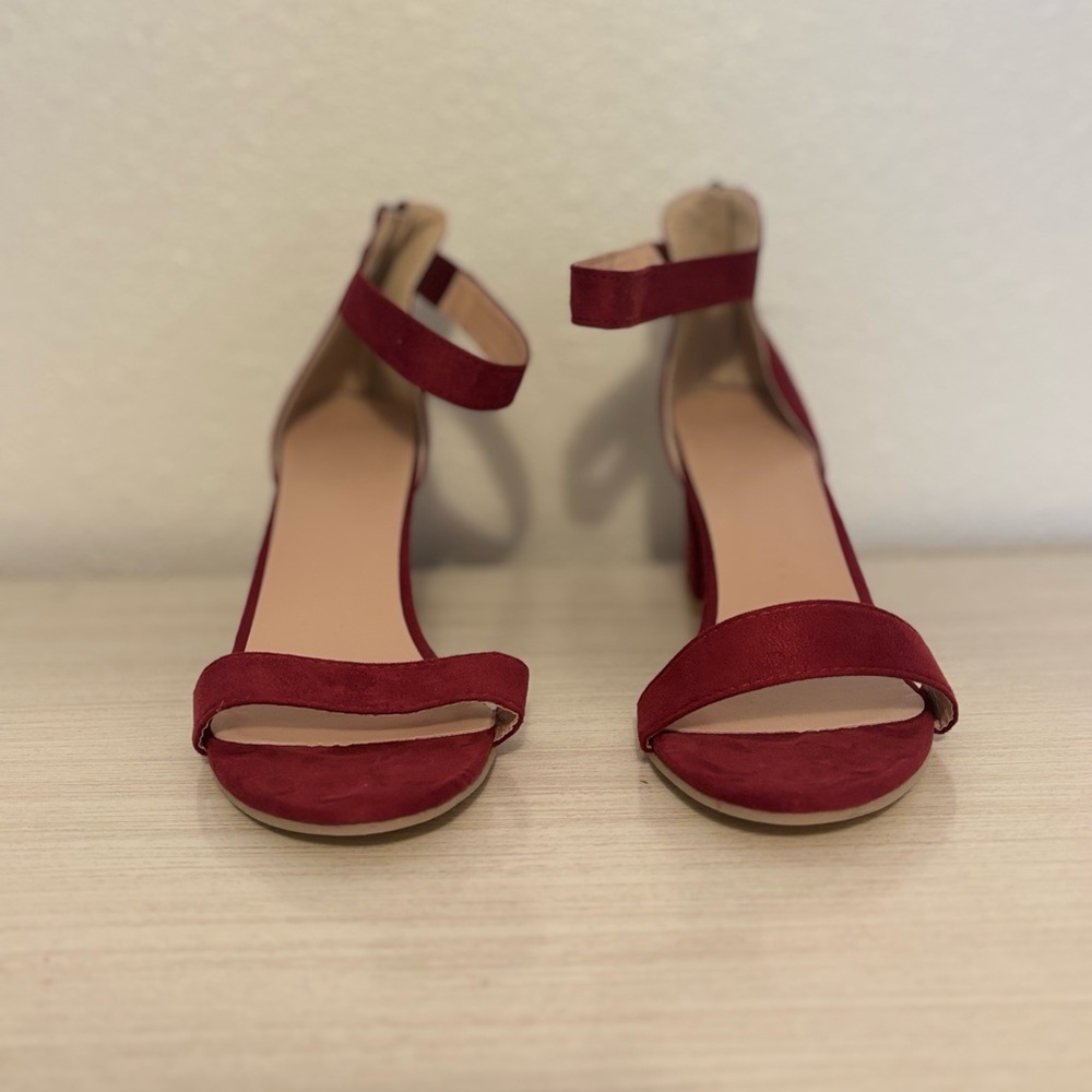 SHEIN Red Ankle Strap Heels